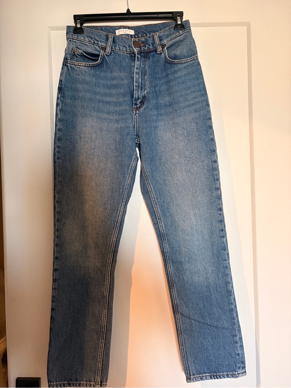 High-Rise Straight Leg Denim Jeans in Medium Blue